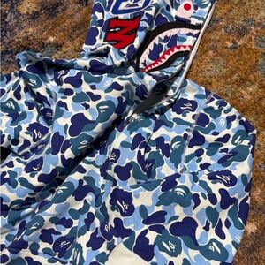 Bape Blue Camo Shark Zip Up Sweater